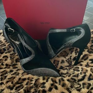 Rene Caovilla heels size 36 black with Swarovski and glitter bottom